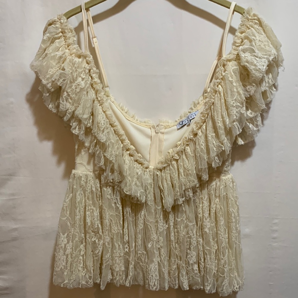CEZELLE COLLECTION LACE LACE LACE::SZ M CREME POLY OFF SHOULDER/+SPAGHETTI STRAP